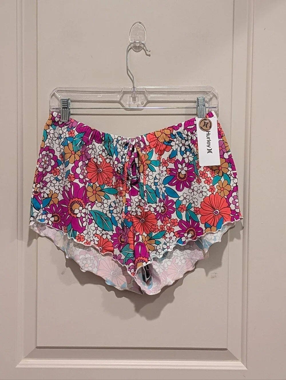 Hurley Bright Floral Drawstring Swim Board Shorts Cover up - Pink, Orange, Teal
